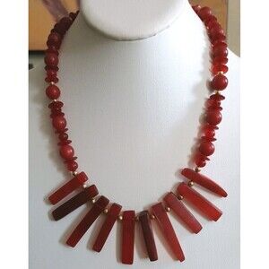 Karla Jordan Red Spike Gold Tone Beaded Vintage Necklace